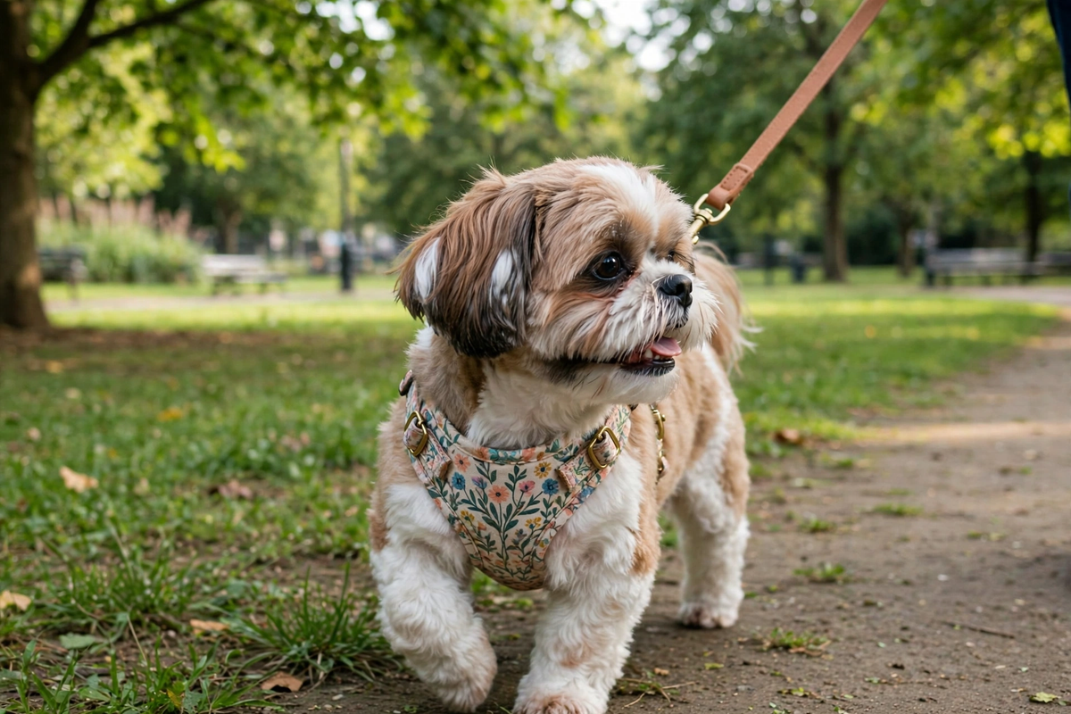 Harnais floral pour chien — style bohème, sécurité et élégance